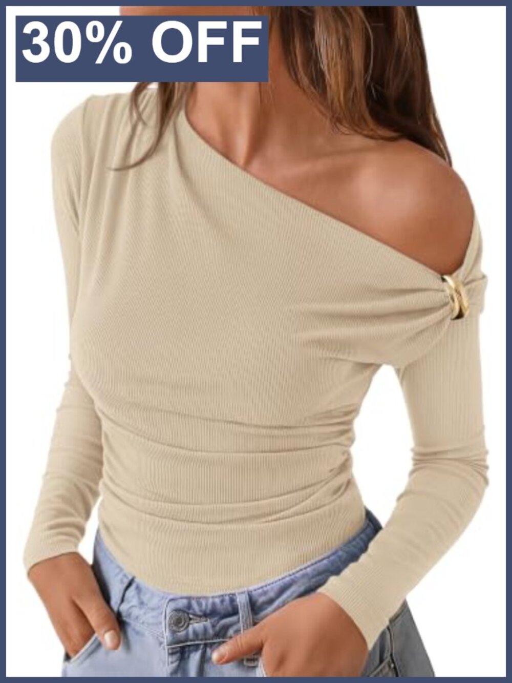 Off Shoulder Long Sleeve Ruched Knit Top Women's Going Out Blouse